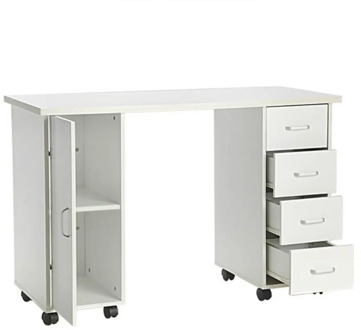 Manicure Table Double Edged Manicure Nail Table Station with Drawer White MDF Easy to Assemble and Wipe Manicure Desk [US-W]