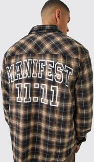 Manifest Back Print Flannel Shirt, Brown - L