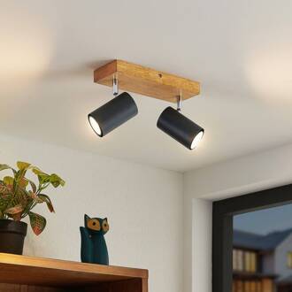 Maniva plafondspot, 26cm, 2-lamps, zwart, GU10 licht hout, zwart, chroom