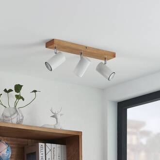 Maniva plafondspot, 3-lamps, wit licht hout, wit, chroom