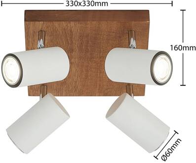 Maniva plafondspot, 4-lamps, wit licht hout, wit, chroom