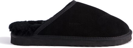 "Manly" Australië Schapenvacht Wollen Pantoffels, Zwart - EU 40.5 / UK 7