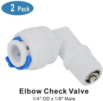 Mannelijke Elleboog Terugslagklep 1/4 "OD x 1/8" Draad Mannelijke Snelsluiting onderdelen voor Water Filters/ RO Systemen-Pack van 2