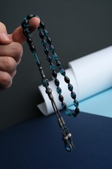 Mannelijke Marine Blauw Zilver Kwastje Turkuvaz Black Fire Amber Rozenkrans