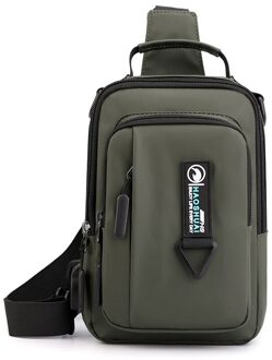 Mannelijke Schoudertas Usb Opladen Crossbody Tassen Mannen Anti Diefstal Messenger Bags Borst Tas Waterdicht Nylon Mannen Zwarte Tas Toevallige leger groen