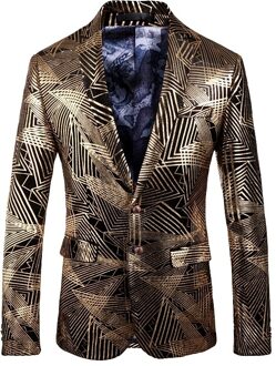 Mannen Blazer Luxe Gouden Strepen Print Business Casual Blazers Slim Fit Mannelijke Jasje DJ Zanger Prom Jacket Plus Size m-5XL Asia L 54 to 60kg