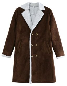 Mannen Bont Fleece Trenchcoat Double Breasted Jas Revers Winter Warm Fluffy Jas Knoppen Bovenkleding Bruin Tops Xxxl