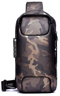 Mannen Business Borst Tas Reizen Schoudertas Sport Motorfiets Zak Anti-Diefstal Wachtwoord Crossbody Tassen Usb Opladen Messenger Bag camouflage
