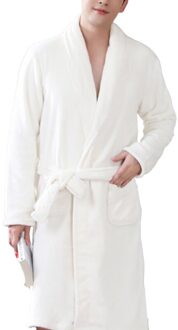 Mannen Casual Kimono Badjas Herfst Winter Flanel Lang Gewaad Dikke Warme Nachtkleding Nachtjapon Mannelijke Losse Homewear wit