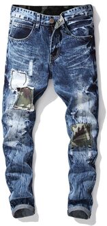 Mannen Casual Ripped Jeans Gewassen Straight Slim Geplooide Motorfiets Biker Jeans Broek Mannelijke Denim Broek 28