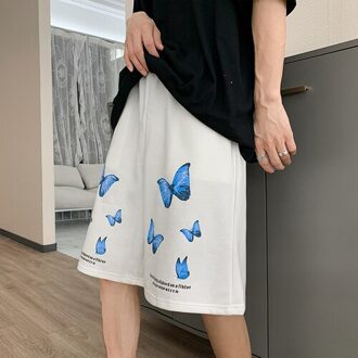 Mannen Casual Shorts Losse Print Katoen Knie Lengte Broek Mannelijke Ademend Hip Hop Mode Harajuku Elastische Taille Studenten Chic wit / aziatisch size XL