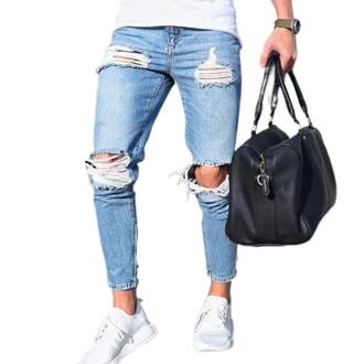 Mannen Denim Broek Stretch Vernietigd Gescheurde Gat Broek Enkel Broek Rits Skinny Jeans Voor Mannen Plus Size Jeans m-3XL 2XL