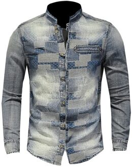 Mannen Denim Shirt Katoenen Vintage Lange Mouw Cowboy Tops Wassen Slim Fit Kleding XXXL
