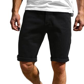 Mannen Denim Shorts Effen Kleur Knielengte Zomer Mid Rise Losse Shorts Voor Party Mannen Casual Shorts Streetwear Zomer zwart / Xl