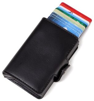 Mannen Dubbele Aluminium Lederen Tas Credit Card Holder Rfid Portemonnee Automatische Pop Up Anti-Diefstal Business 12 Id kaarthouder zwart
