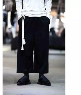 Mannen Effen Kleur Lace Up Losse Trend Negen Punt Broek Rok Broek Zwart Veelzijdige Koreaanse Japanse Mode Persoonlijkheid Xxxl