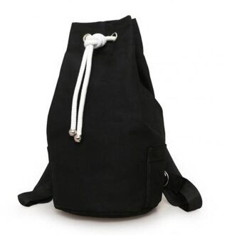 Mannen Effen Kleur Trekkoord Canvas Grote Capaciteit Emmer Zak Toevallige Rugzak zwart