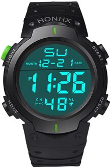 Mannen Elektronische Horloge Display Datum Kalender Week Alarm Led Digitale Sport Horloge 30M Waterdicht Horloge Plastic Band Relogio groen
