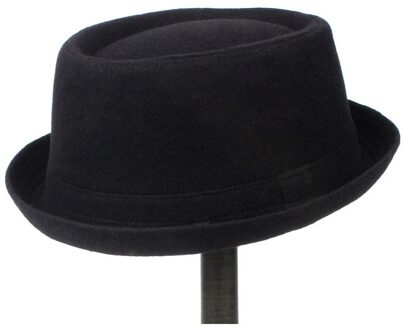 Mannen Fedora Hoed Platte Pork Pie Hoed Voor Gentleman Vader Bowler Porkpie Jazz Hoed Grote Maat Sml Xl zwart / 57CM