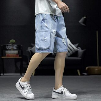 Mannen Gaten Denim Shorts Mannen Knie Lengte Korte Jeans Mode Male Losse Denim Shorts Casual Shorts 5XL