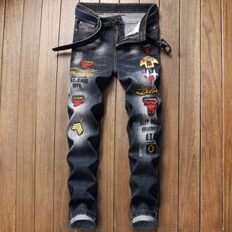 Mannen Geborduurde Jeans, , Trends, Mannen Geborduurde Jeans, Mannen Stretch Jeans, broek, Plus Letters 33