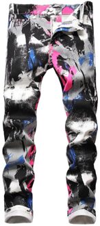 Mannen Gekleurde Geschilderd Digitale Gedrukt Jeans Mode Slim Stretch Denim Broek Trendy Broek 38