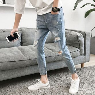 Mannen Gescheurde Jeans Slanke Man Broek Koreaanse Streetwear Gewassen Trendyol Kleding Voor Tieners Ripped Potlood Broek 28