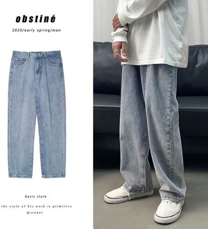 Mannen Gescheurde Jeans Voor Mannen Mannen Mode Losse Wijde Pijpen Capri Lente Student Rechte Broek Mode Hip hop Streetwear NavyBlue041 / Xl