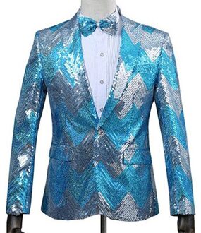 Mannen Gradiënt Kleur Sequin Jasje Single Button Notched Revers Mens Show Prestaties Paillette Jas Met Bowtie blauw / M