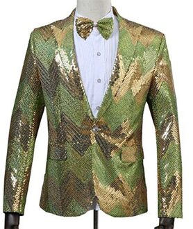 Mannen Gradiënt Kleur Sequin Jasje Single Button Notched Revers Mens Show Prestaties Paillette Jas Met Bowtie groen / XS