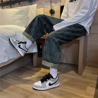 Mannen Grafische Gedrukt Jeans Vrouw Harajuku Koreaanse Mode Streetwear Denim Broek Hip Hop Straight Denim Broek Kleding grijs / L