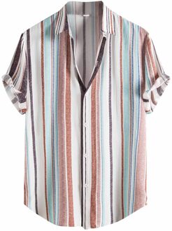 Mannen Hawaiian Shirt Strand Gestreepte Gedrukt Streetwear Beach Hawaiian Korte Mouw Blouse Ademend Camisas