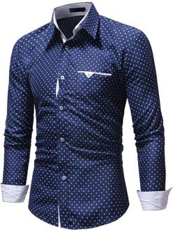 Mannen Herfst Casual Formele Polka Dot Slim Fit Lange Mouw Jurk Shirt Top Blouse Shirts Mannen Dresscamisas Hombre Manga larga 15 BU / L2