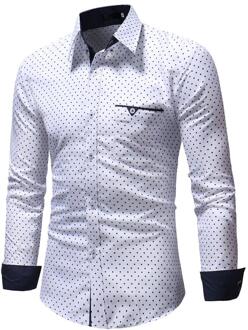 Mannen Herfst Casual Formele Polka Dot Slim Fit Lange Mouw Jurk Shirt Top Blouse Shirts Mannen Dresscamisas Hombre Manga larga 15 WH / M