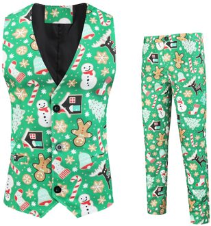 Mannen Herfst/Winter Vest Jurk Broek Pak 2 Stuks Kerst Gedrukt Casual Broek L-3XL XXL