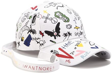 Mannen Hip Hop Hoed Brief Graffiti Vlinder Patroon Japan Harajuku Baseball Hoed Vader Knop Hoed Vrouwen Zwarte Hoed wit