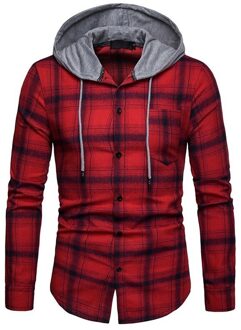 Mannen Hooded Lange Mouwen Lente Mode Gestreepte Plaid Tops Single Breasted Casual Slim Shirt Kleding Mannelijke 2 / XXL