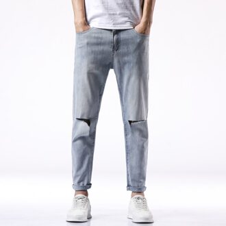 Mannen Jeans Mode Trend Stretch Jeans Eenvoudige Persoonlijkheid Gescheurde Jeans Hip-Hop Casual Broek Negen Punten Gebroken Gat jeans 3011 33