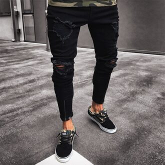 Mannen Jeans Skinny Ripped Gat Slim Fit Denim Broek Hip Hop Jeans Broek Joggingbroek Streetwear DG056 US size XS