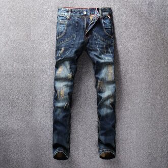 Mannen Jeans Slim Fit Blauw Kleur Katoen Denim Broek Gescheurde Jeans Voor Mannen Patch Klassieke Jeans Homme 28