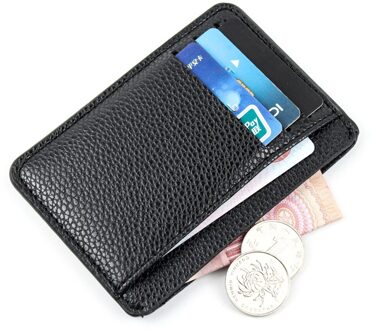 Mannen Kaarthouder Pu Lederen 6 Kaarten Slot Ultradunne Lichee Patroon Portemonnee FS99