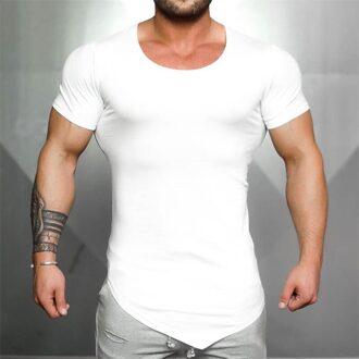 Mannen Katoen Korte Mouwen T-shirt Fitness Slanke T-shirt Man Sportscholen Tees Tops Zomer Mode Casual Kleding L / wit