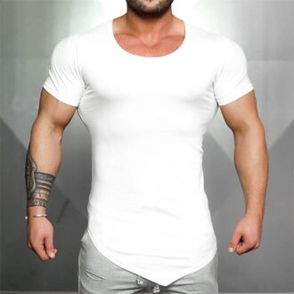 Mannen Katoen Korte Mouwen T-shirt Fitness Slanke T-shirt Man Sportscholen Tees Tops Zomer Mode Casual Kleding Xxl / zwart