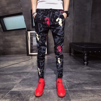 Mannen Kleding Zomer Harembroek Mannen Slim Fit Casual Mannen Bloemen Broek Trekkoord Jonge Mens Joggers Hip Hop broek 33