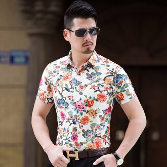 Mannen Kleding Zomer Mannen Bloem Overhemd Casual Stretch Gemerceriseerde Katoenen Shirt Korte Mouw Camisas Para Hombre Xl