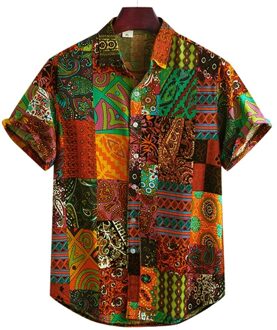 Mannen Kleurrijke Losse Knop Shirts Zomer Korte Mouw Retro Tops Casual Hawaiian Blouse Streetwear Camisas #30
