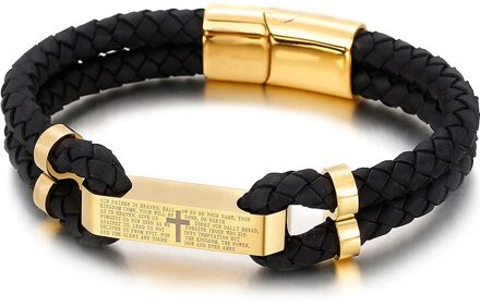 Mannen Lederen Armband Met Kruis Roestvrij Staal Straat Polsbandjes Voor Mannen Leatherman Mannelijke Op Hand Bands Sieraden Accessoires goud