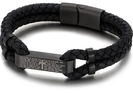 Mannen Lederen Armband Met Kruis Roestvrij Staal Straat Polsbandjes Voor Mannen Leatherman Mannelijke Op Hand Bands Sieraden Accessoires zwart