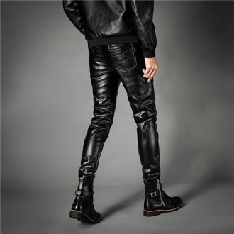 Mannen Lederen Broek Mannen Mode Casual Broek Mannelijke Slim Fit PU Leer Locomotief Broek Punk Rock Show Kleding 28