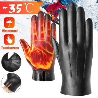 Mannen Lederen Handschoenen Zwart Rijden Lederen Handschoenen Winter Warm Mode Handschoenen